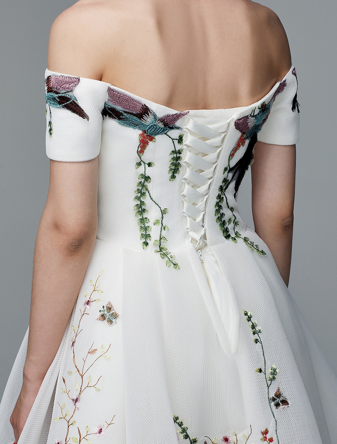 Luolandi Ball Gown Cute Dress Wedding Guest Cocktail Party Asymmetrical Short Sleeve Off Shoulder Polyester