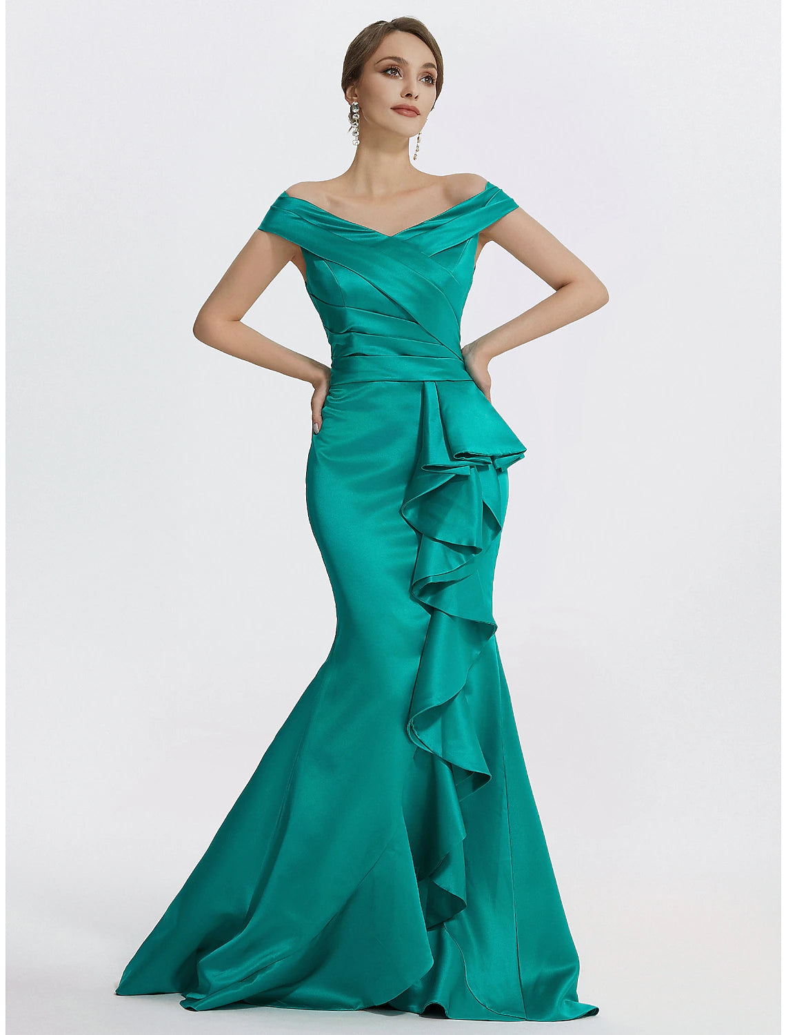 Luolandi Sheath / Column Evening Gown Elegant Dress Formal Floor Length Sleeveless Off Shoulder Satin