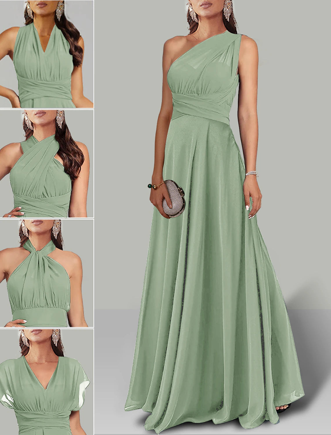 Luolandi A-Line Wedding Guest Dresses Infinity Dress Wedding Party Floor Length Short Sleeve Halter Convertible Chiffon