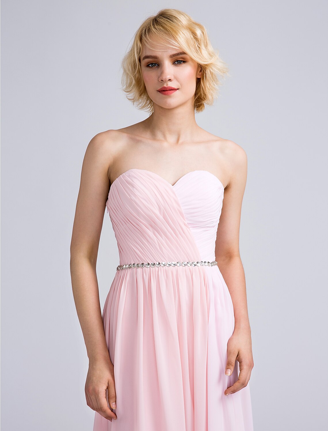 Luolandi Sheath / Column Bridesmaid Dress Sweetheart Sleeveless Open Back Floor Length Chiffon