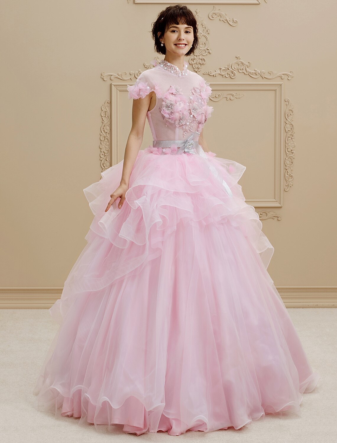 Luolandi Ball Gown High Neck Floor Length Organza Tulle Wedding Dress with Crystal Beading Bow