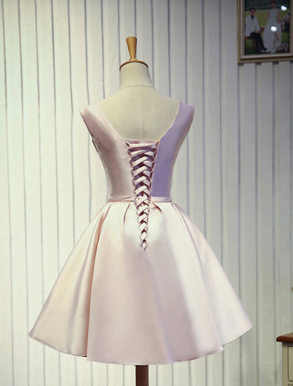A-Line Homecoming Dresses Minimalist Dress Prom Knee Length Sleeveless Jewel Neck Satin Backless
