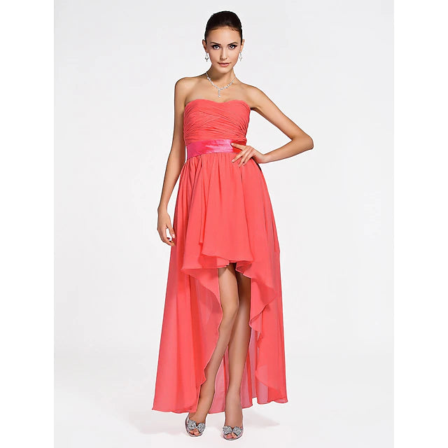 Luolandi Ball Gown / A-Line Bridesmaid Dress Sweetheart Neckline / Strapless Sleeveless Lace Up Asymmetrical / Short / Mini Chiffon with Criss Cross / Ruched