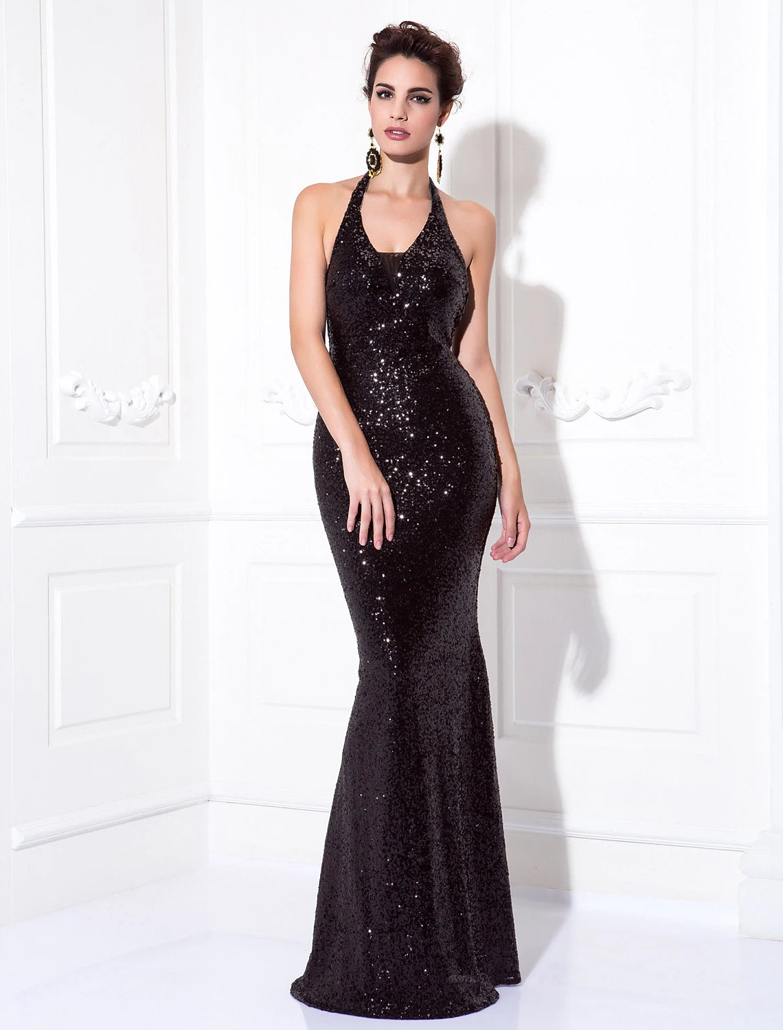 Luolandi Mermaid / Trumpet Sparkle Long Party Wear Dress Sleeveless Sequined Sparkly Evening Dress