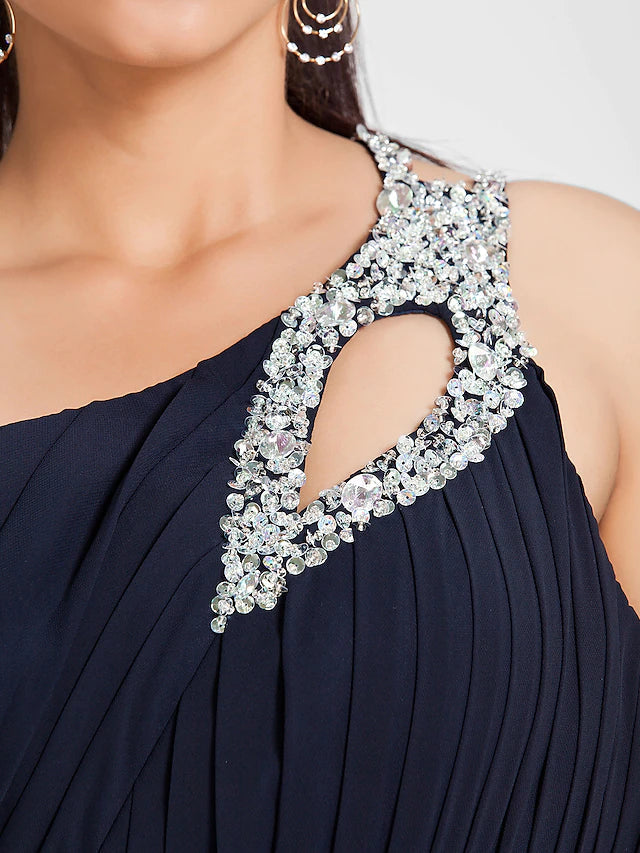 Luolandi A-Line Cut Out Dress Wedding Guest Sweep / Brush Train Sleeveless One Shoulder Chiffon with Ruched