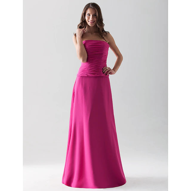 Luolandi Sheath / Column Bridesmaid Dress Strapless / Straight Neckline Sleeveless Open Back Floor Length Chiffon