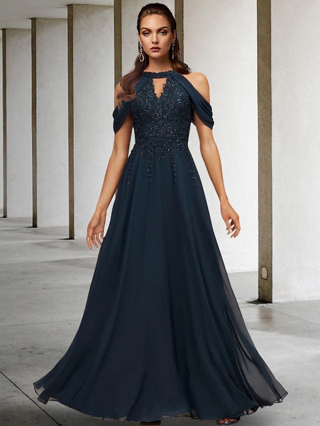 Luolandi A-Line Mother of the Bride Dress Plus Size Elegant Halter Floor Length Lace Tulle Sequined Sleeveless