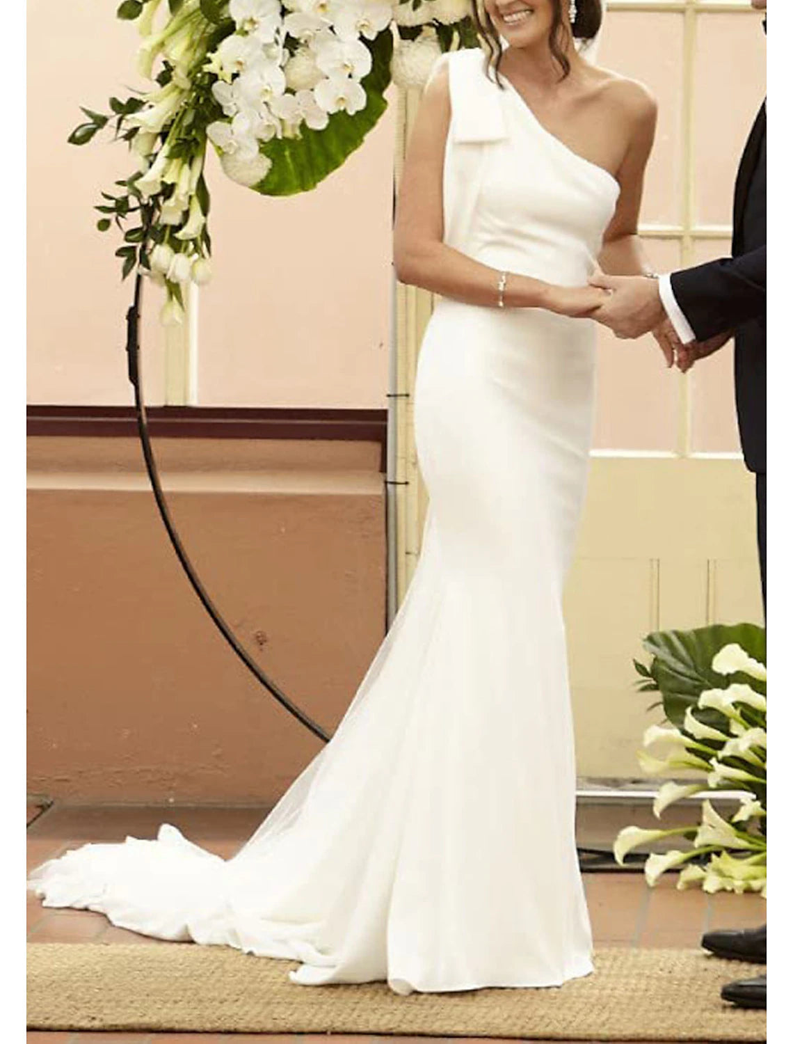 Luolandi Boho Wedding Dresses Mermaid One Shoulder Sleeveless Court Train Fabric Bridal Gowns