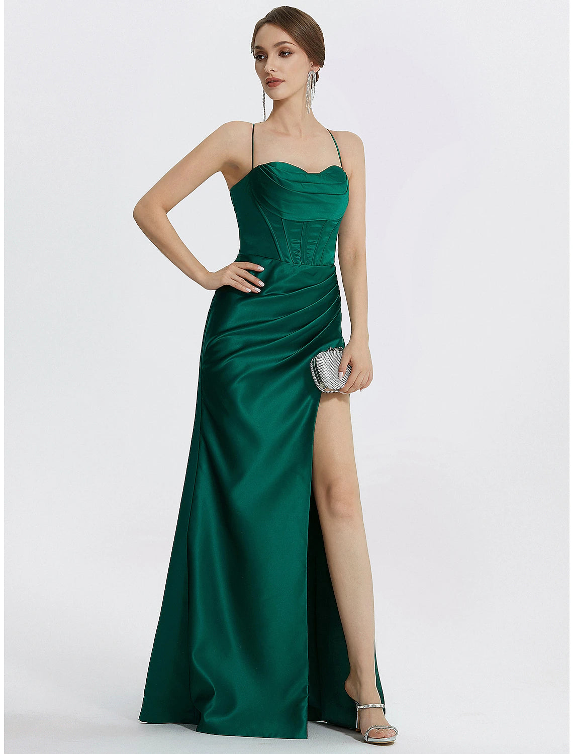 Luolandi Mermaid / Trumpet Prom Dresses Corsets Dress Wedding Guest Black Tie Floor Length Sleeveless Cowl Neck Satin