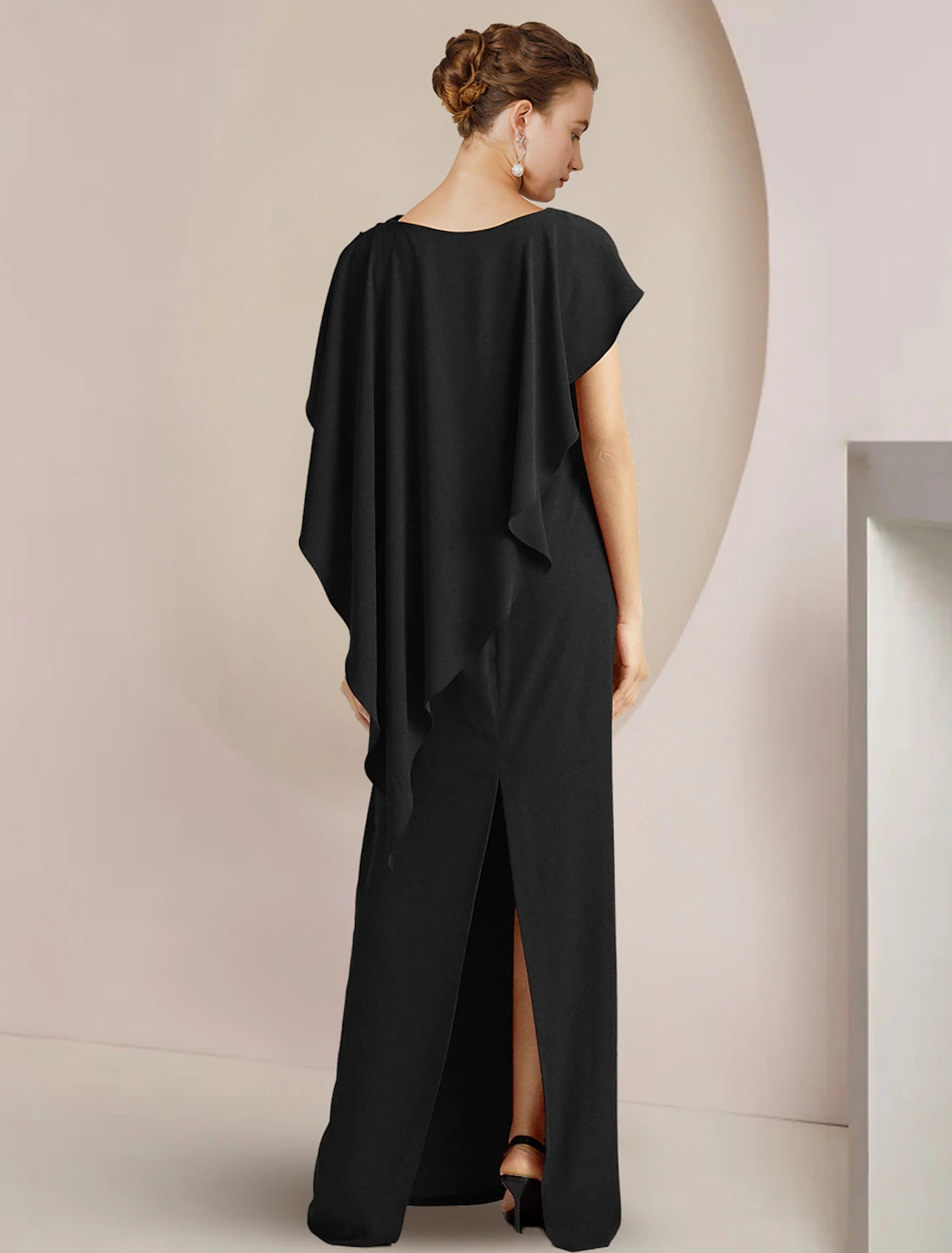 Luolandi Sheath / Column Mother of the Bride Dress Formal Wedding Guest Elegant Scoop Neck Floor Length Fabric Sleeveless