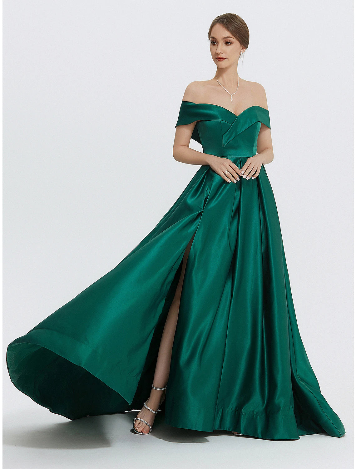 Luolandi A-Line Evening Gown Elegant Dress Formal Prom Floor Length Sleeveless Sweetheart Satin
