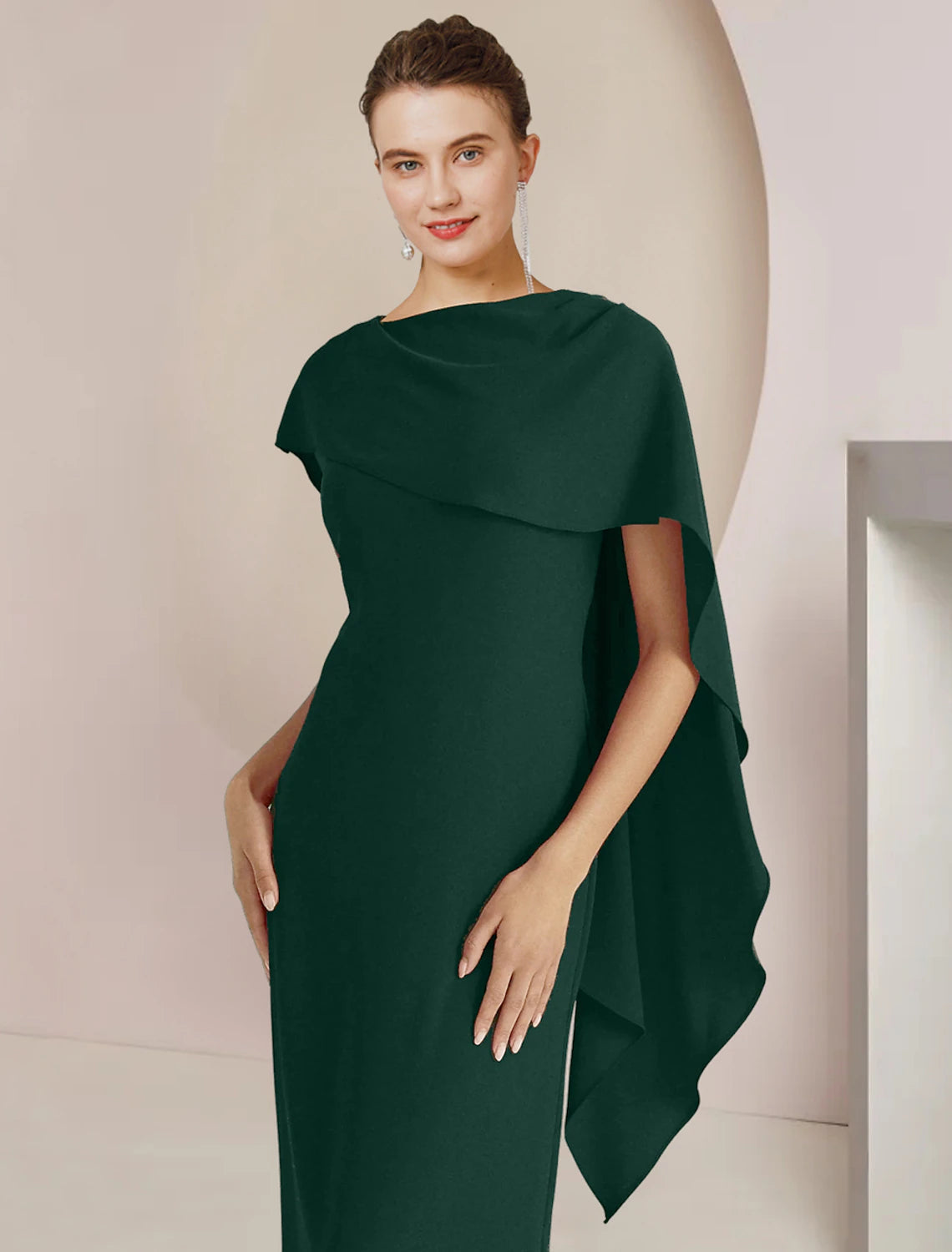 Luolandi Sheath / Column Mother of the Bride Dress Formal Wedding Guest Elegant Scoop Neck Floor Length Fabric Sleeveless