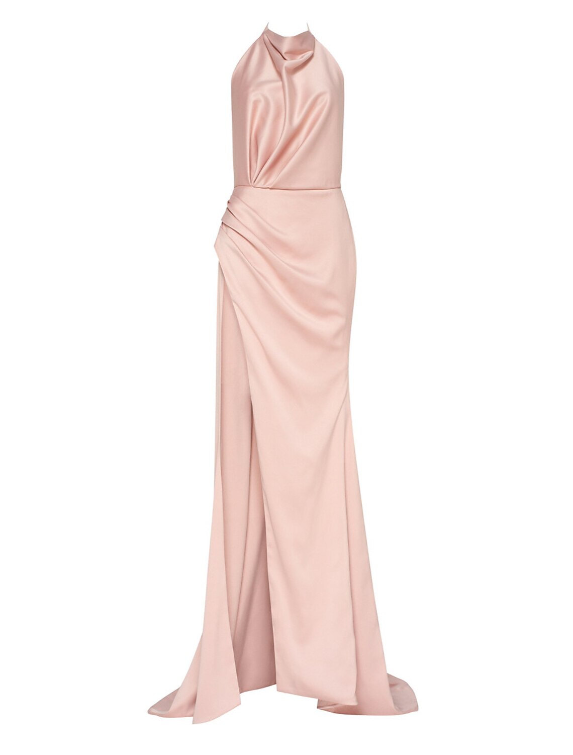 Luolandi Sheath / Column Prom Dresses Elegant Dress Wedding Guest Court Train Sleeveless Halter Satin with Slit