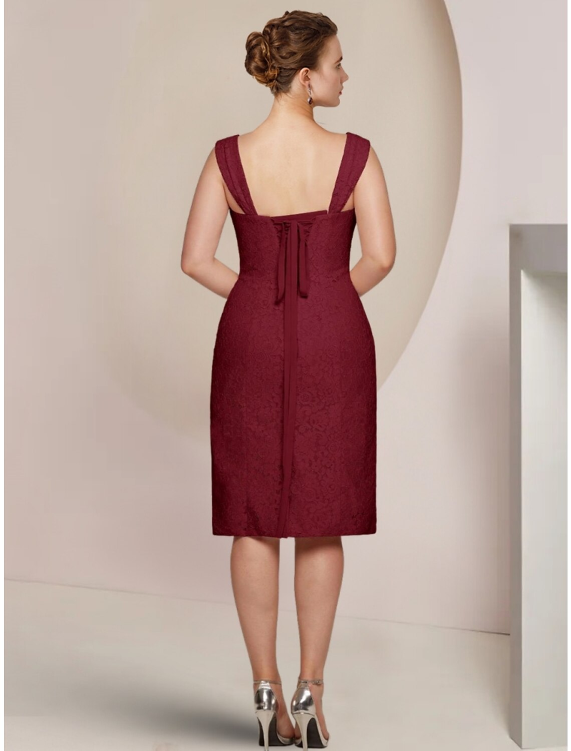 Luolandi A-Line Mother of the Bride Dress Wedding Guest Elegant Petite Square Neck Knee Length Chiffon Long Sleeve with Ruching