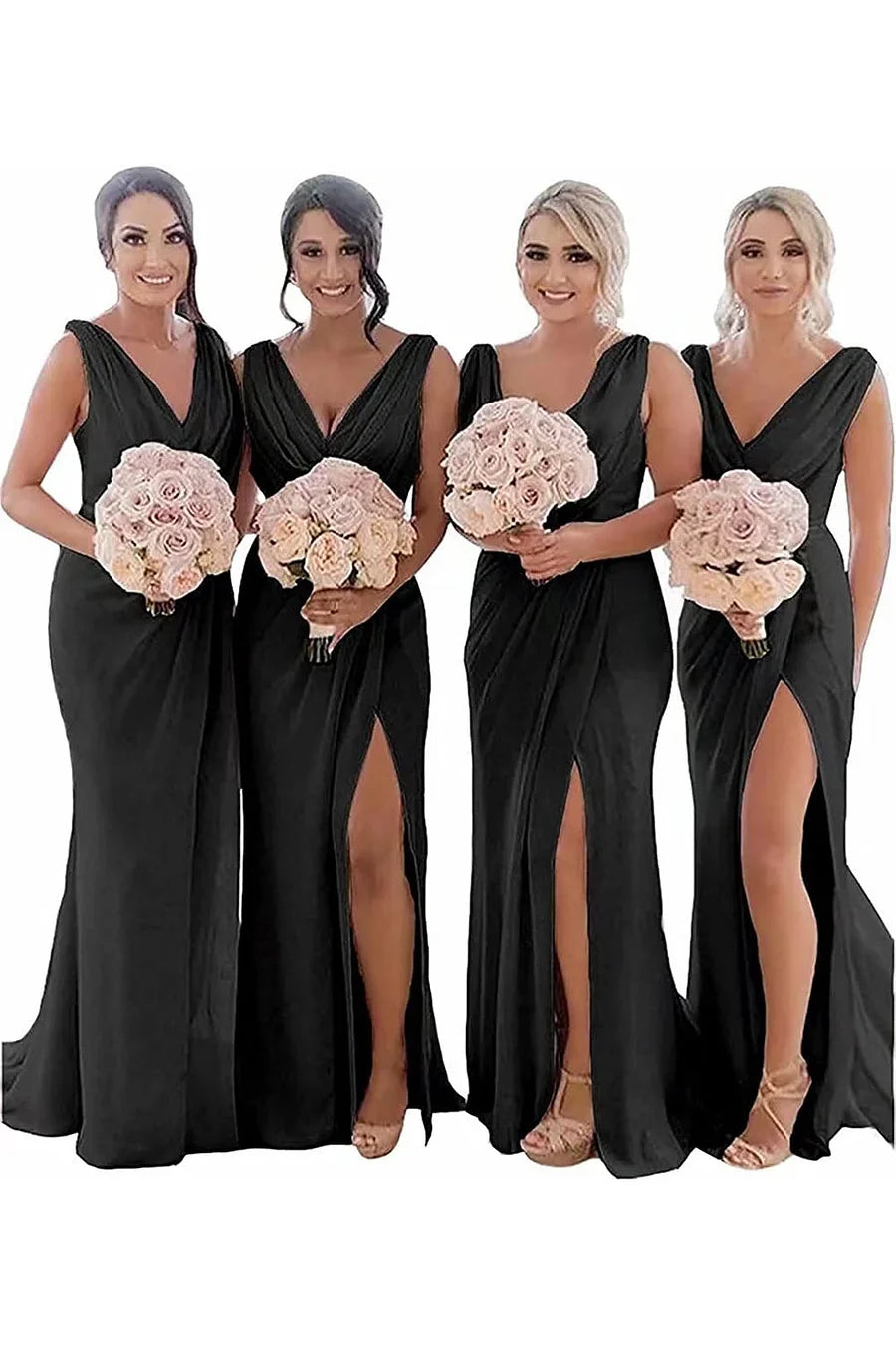 Luolandi Sheath Chiffon Ruched Long Bridesmaid Dress with Slit Wedding Guest Dress Party Dress