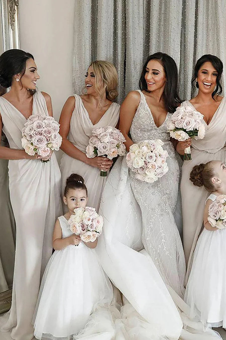 Luolandi Sheath Chiffon Ruched Long Bridesmaid Dress with Slit Wedding Guest Dress Party Dress