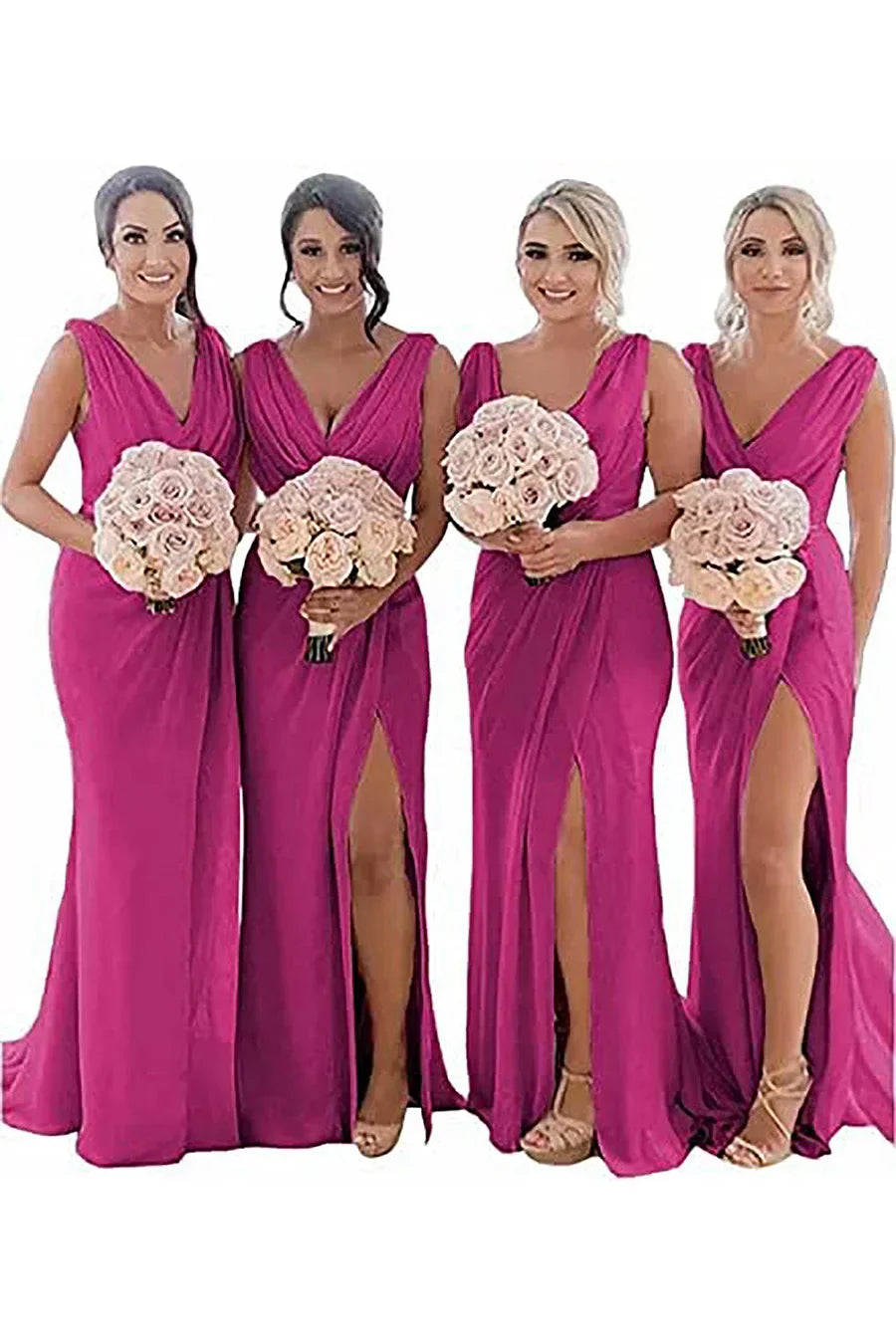 Luolandi Sheath Chiffon Ruched Long Bridesmaid Dress with Slit Wedding Guest Dress Party Dress