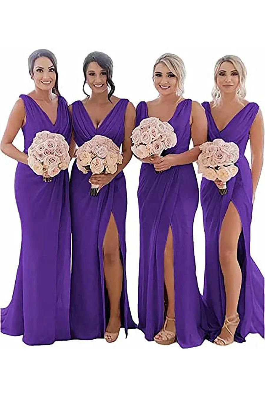 Luolandi Sheath Chiffon Ruched Long Bridesmaid Dress with Slit Wedding Guest Dress Party Dress