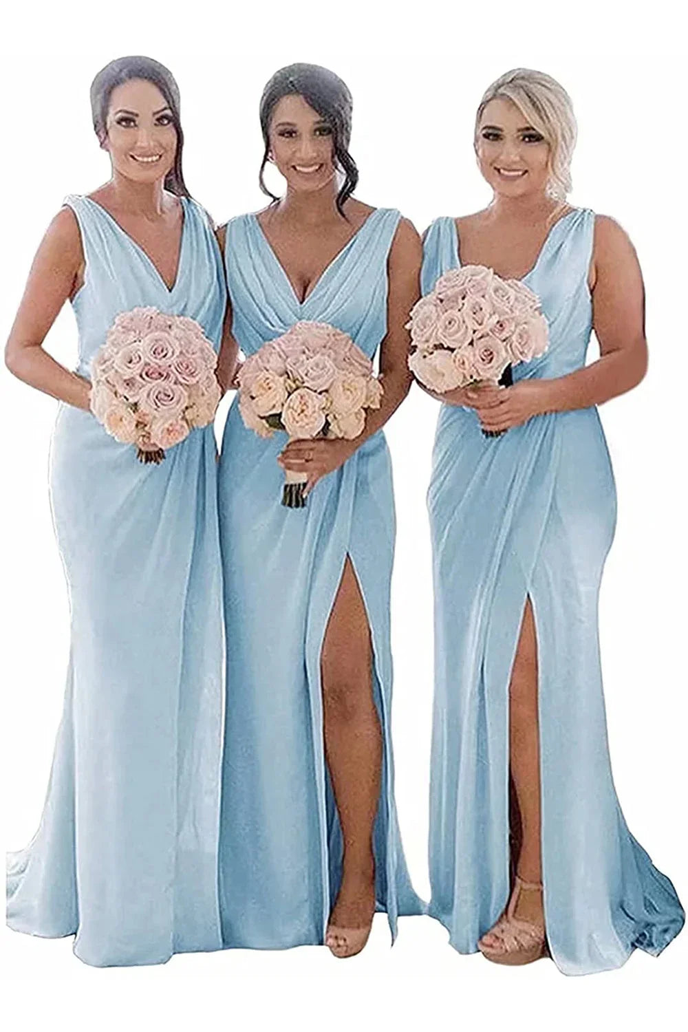 Luolandi Sheath Chiffon Ruched Long Bridesmaid Dress with Slit Wedding Guest Dress Party Dress