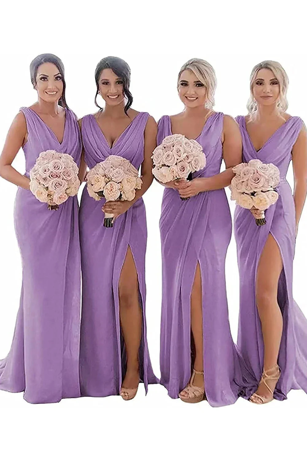 Luolandi Sheath Chiffon Ruched Long Bridesmaid Dress with Slit Wedding Guest Dress Party Dress