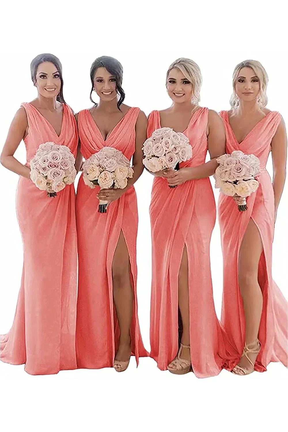 Luolandi Sheath Chiffon Ruched Long Bridesmaid Dress with Slit Wedding Guest Dress Party Dress