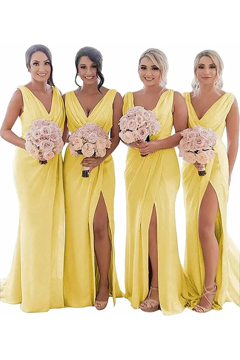 Luolandi Sheath Chiffon Ruched Long Bridesmaid Dress with Slit Wedding Guest Dress Party Dress