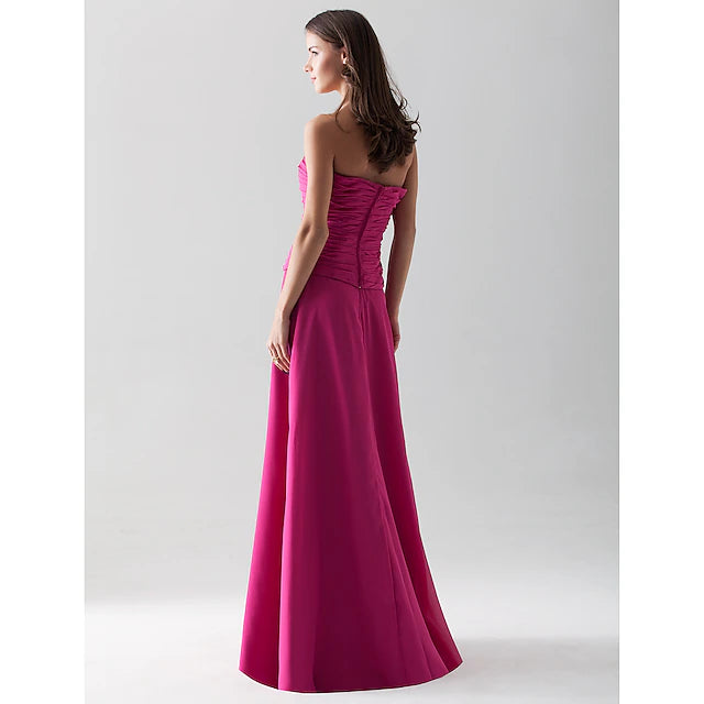 Luolandi Sheath / Column Bridesmaid Dress Strapless / Straight Neckline Sleeveless Open Back Floor Length Chiffon