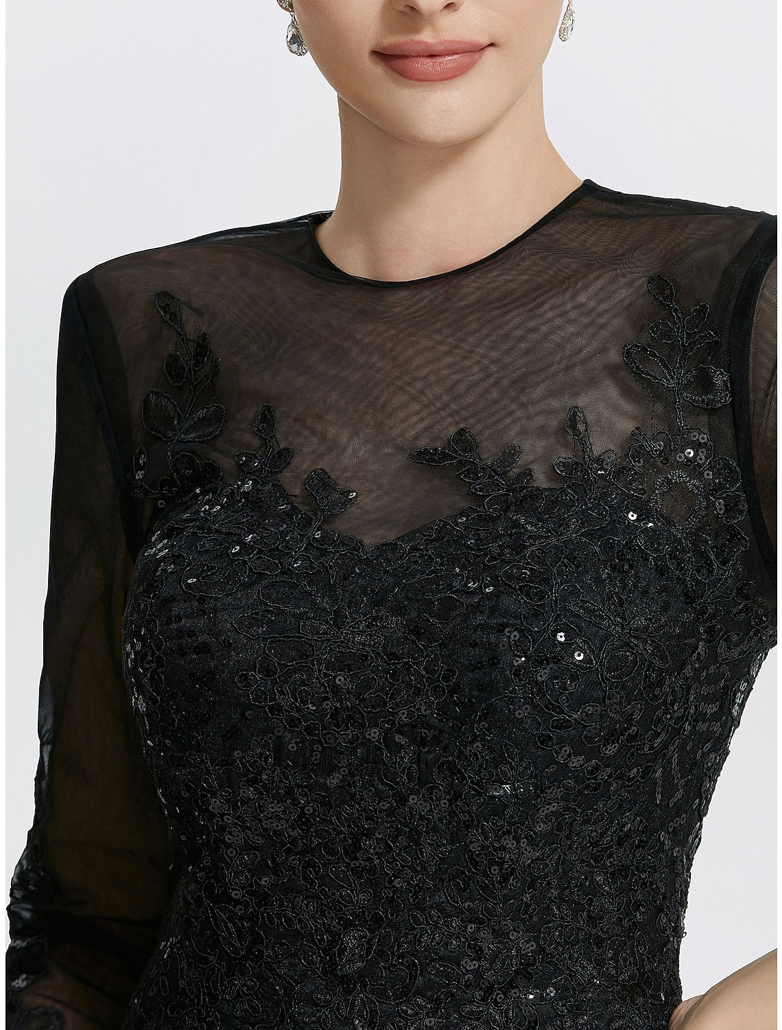 Luolandi Mermaid / Trumpet Sheath / Column Evening Gown Elegant Dress Formal Floor Length Long Sleeve Jewel Neck Lace