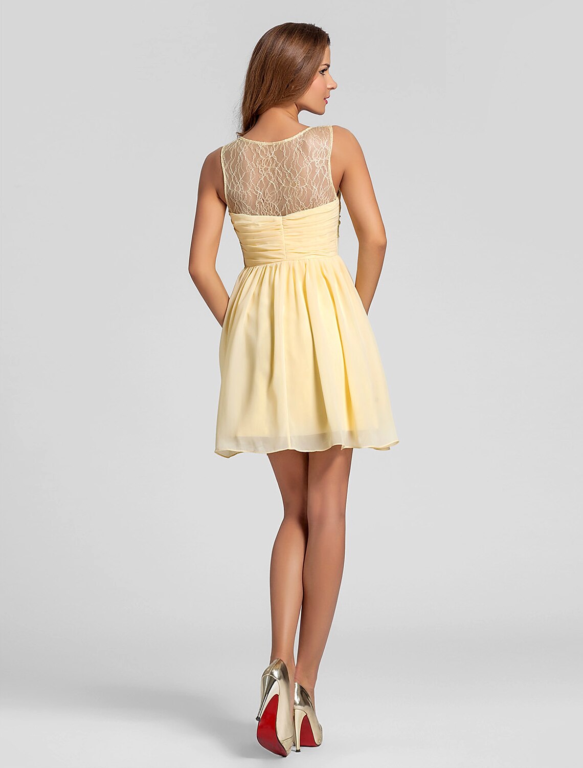 Luolandi A-Line V Neck Short / Mini Chiffon Bridesmaid Dress with Lace / Criss Cross / Ruched