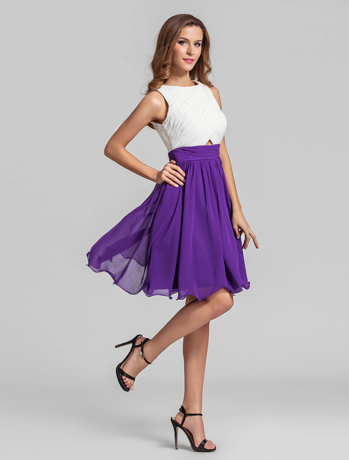 Luolandi A-Line Jewel Neck Short / Mini Chiffon Bridesmaid Dress with Criss Cross