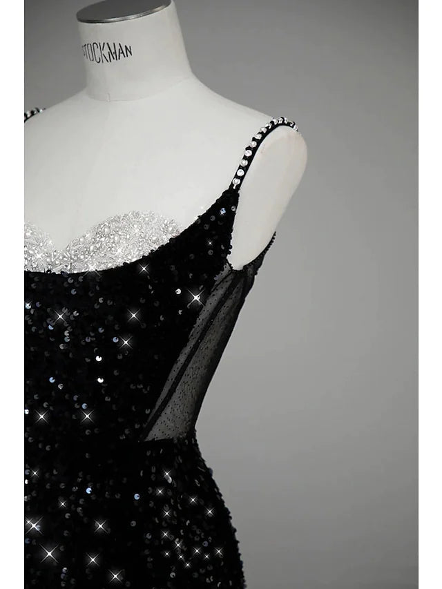 Luolandi Mermaid / Trumpet Evening Gown Sexy Long Dress Formal Floor Length Sleeveless Spaghetti Strap Sequined with Bow(s) Crystals Sequin