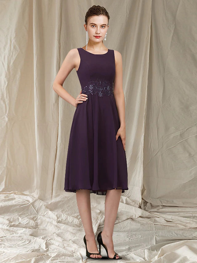 Luolandi Two Piece Sheath / Column Mother of the Bride Dress Church Elegant Jewel Neck Knee Length Chiffon Lace Sleeveless