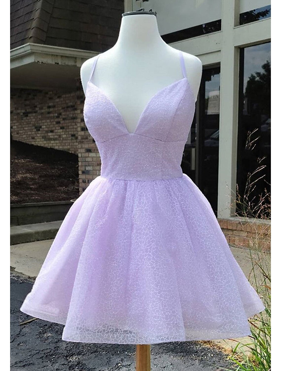 Luolandi A-Line Homecoming Dresses Mini Sparkly Dress Sleeveles Lace Dress Spaghetti Strap Tulle