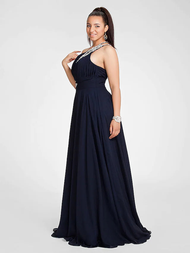 Luolandi A-Line Cut Out Dress Wedding Guest Sweep / Brush Train Sleeveless One Shoulder Chiffon with Ruched