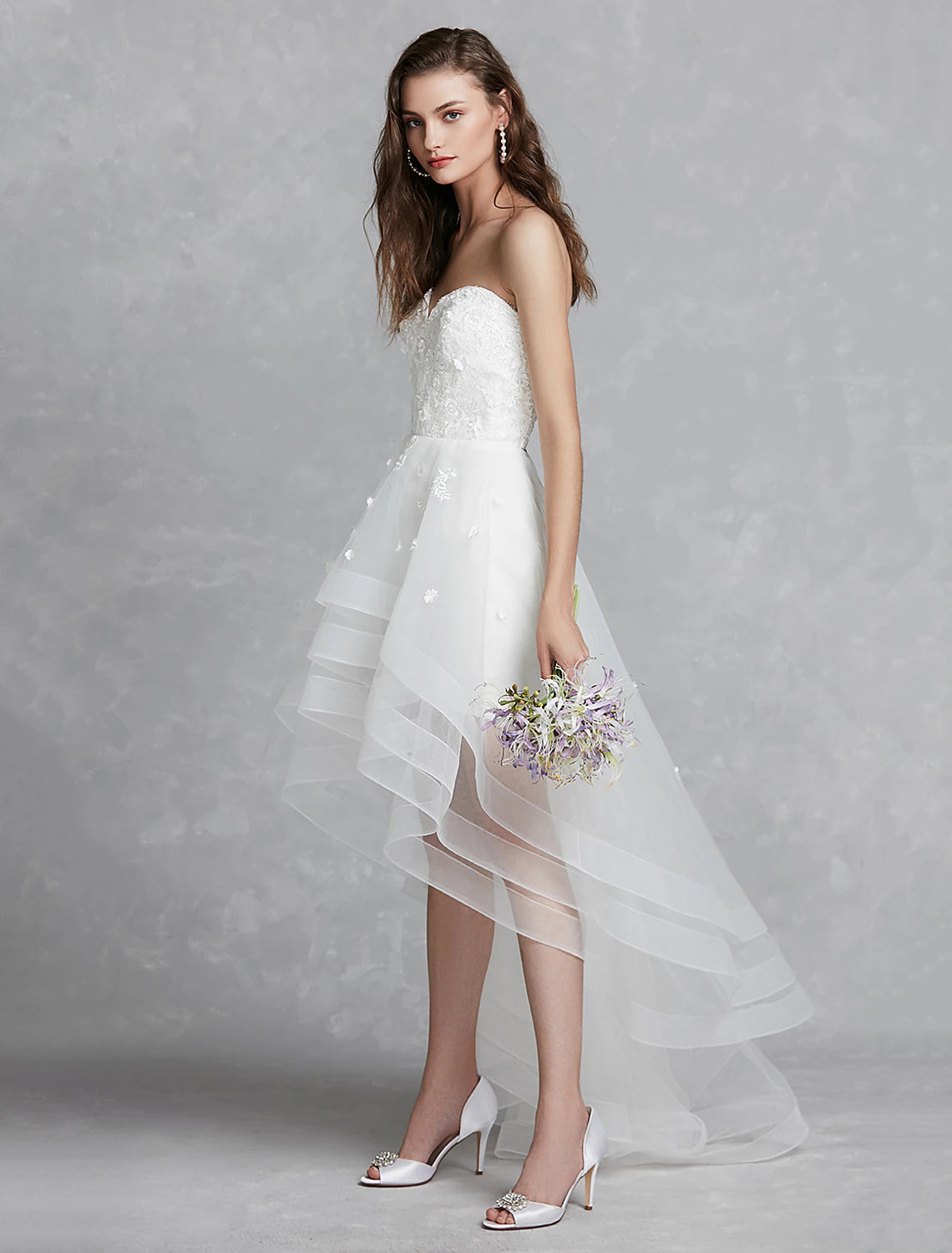Luolandi Reception Little Dresses Wedding Dresses A-Line Sweetheart Strapless Asymmetrical Lace Bridal Gowns