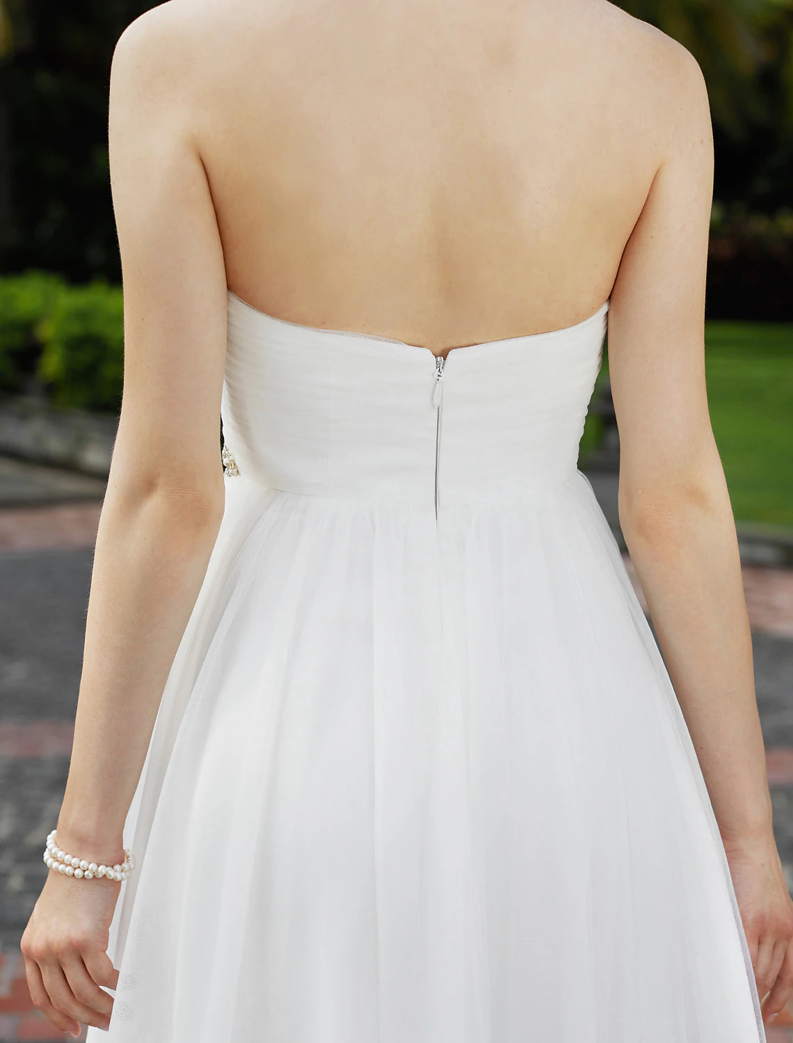 Luolandi Reception Wedding Dresses Princess Sweetheart Strapless Floor Length Chiffon Bridal Gowns With Sashes Beading