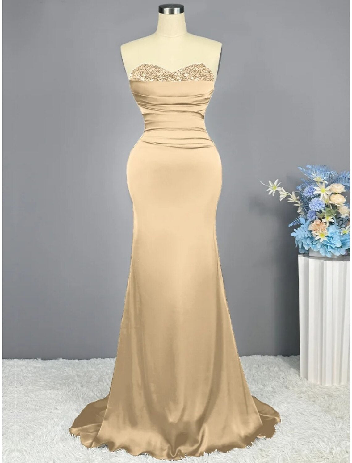 Luolandi A-Line Evening Gown Elegant Dress Formal Sweep / Brush Train Christmas Red Green Dress Sleeveless Sweetheart with Pleats Ruched