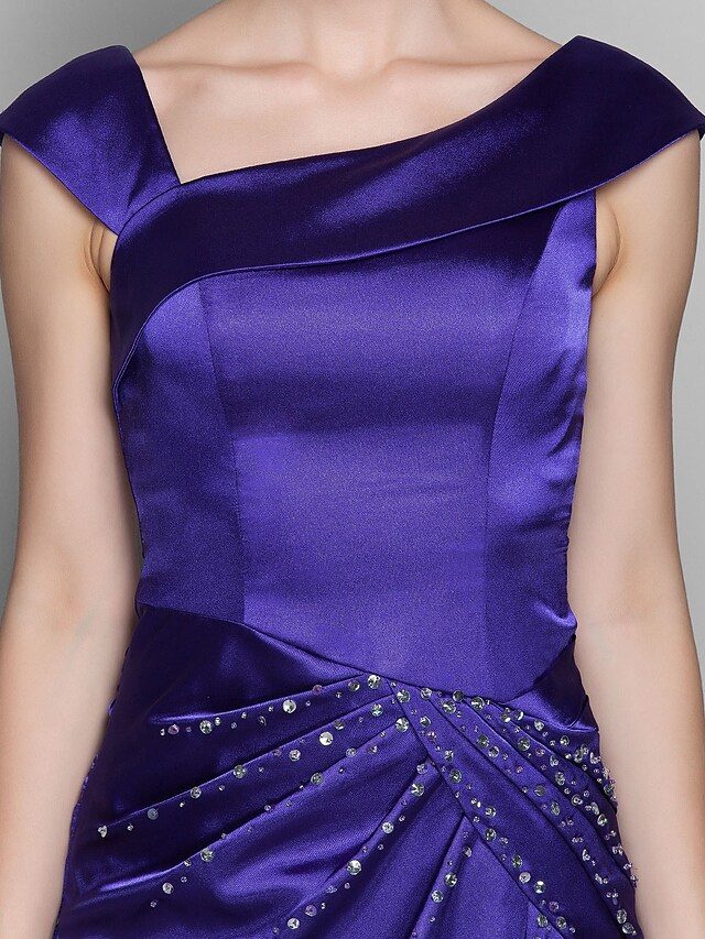 Luolandi Mother of the Bride Dress Elegant Off Shoulder Floor Length Satin Sleeveless with Beading