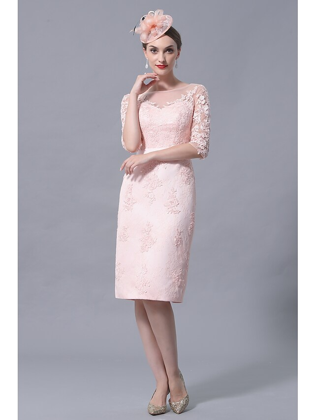 Luolandi Mother of the Bride Dress Plus Size Elegant Vintage Bateau Neck Knee Length Chiffon Lace 3/4 Length Sleeve