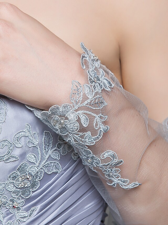 Luolandi Mother of the Bride Dress Wrap Included Strapless Floor Length Lace Taffeta Long Sleeve with Ruched Beading