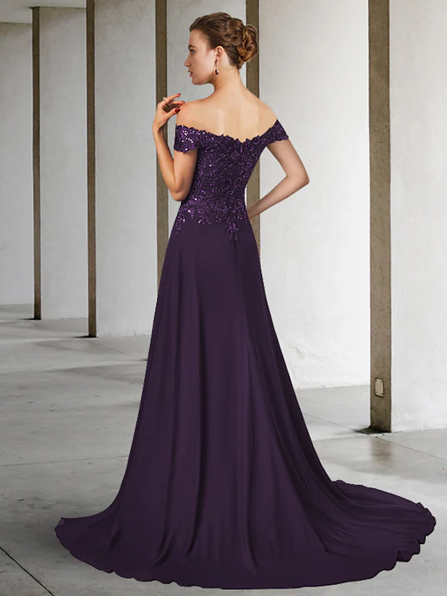 Luolandi A-Line Mother of the Bride Dress Elegant V Neck Chiffon Lace Sleeveless with Appliques Grape