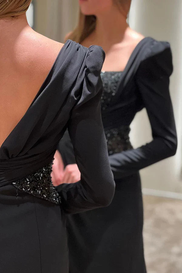 Luolandi One shoulder bead long sleeved formal dress with evening dress With Slit Sexy