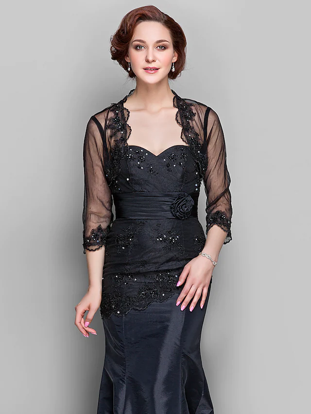 Luolandi Mother of the Bride Dress Wrap Included Sweetheart Neckline Floor Length Taffeta Tulle Length Sleeve with Lace Beading