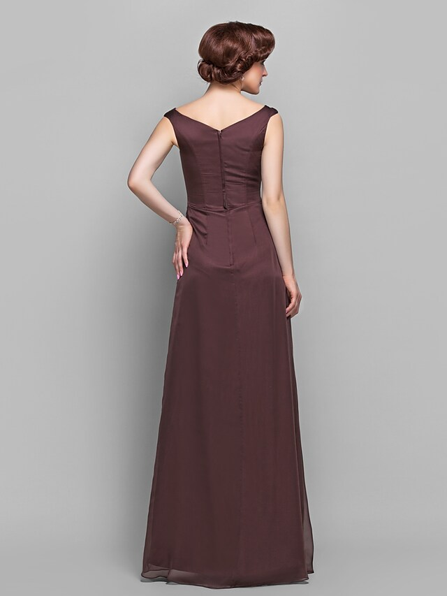 Luolandi A-Line Mother of the Bride Dress Vintage Inspired V Neck Floor Length Chiffon Sleeveless with Crystals Ruffles