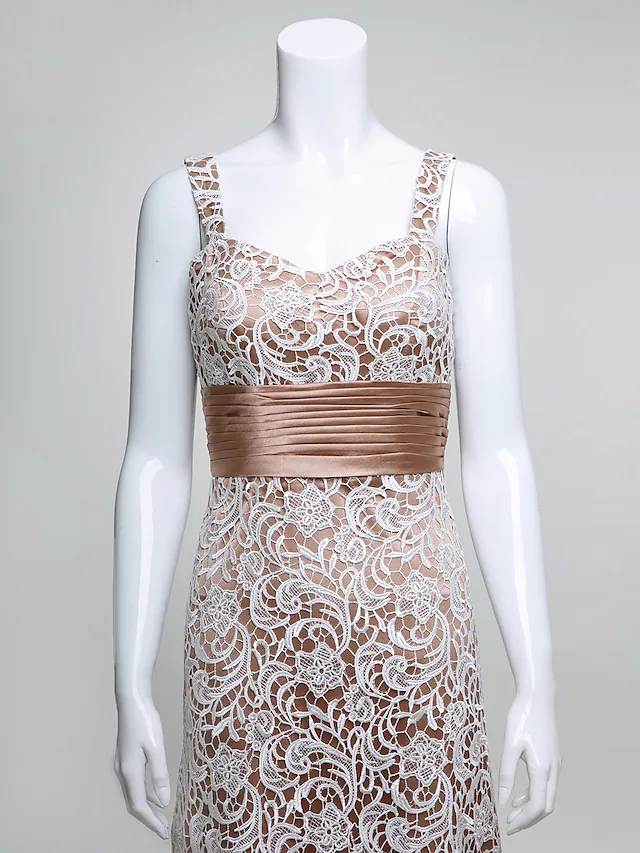 Luolandi Mother of the Bride Dress Convertible Dress Straps Lace Charmeuse Length Sleeve with Lace Ruched Champagne