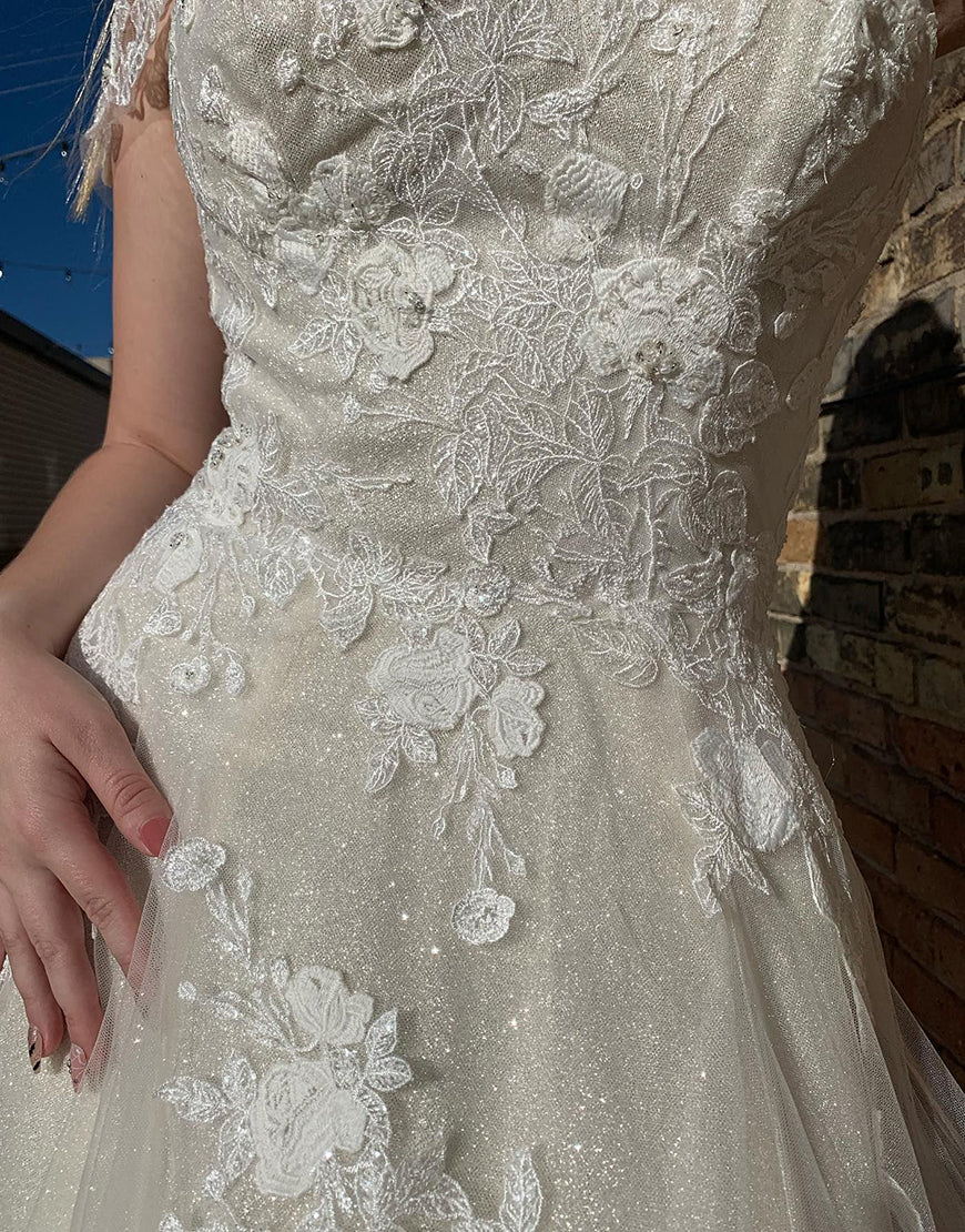 Luolandi Glitter A-Line Off The Shouder Long Wedding Dress with Appliques Beautiful