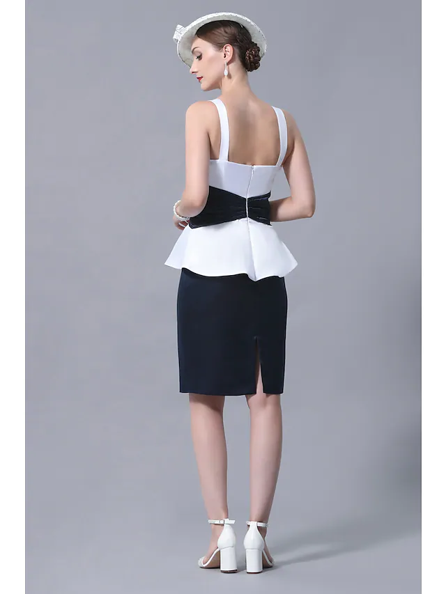 Luolandi Mother of the Bride Dress Plus Size Elegant Vintage Straight Neckline Knee Length Satin Sleeveless with Sash Ribbon Beautiful