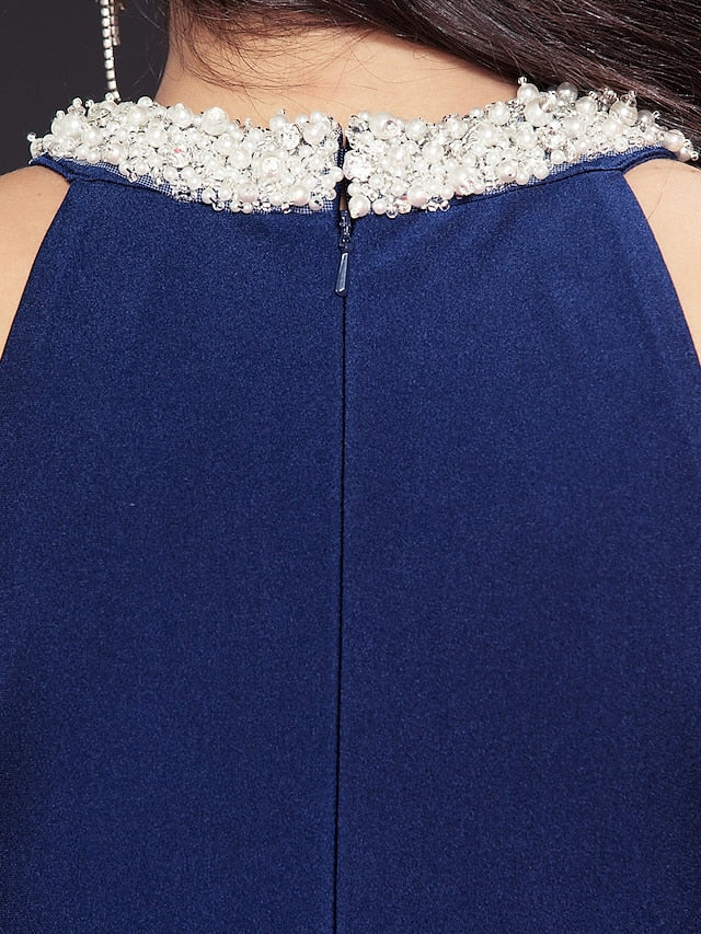 Luolandi Sheath / Column Mother of the Bride Dress Elegant Sexy Jewel Neck Floor Length Charmeuse Sleeveless