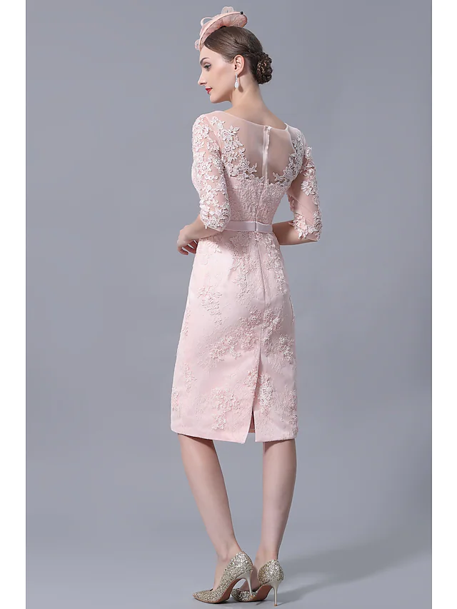 Luolandi Mother of the Bride Dress Plus Size Elegant Vintage Bateau Neck Knee Length Chiffon Lace 3/4 Length Sleeve