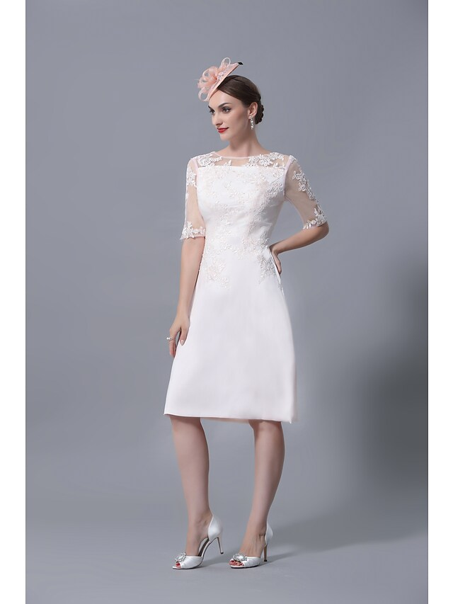 Luolandi Mother of the Bride Dress Plus Size Elegant Jewel Neck Knee Length Polyester Short Sleeve